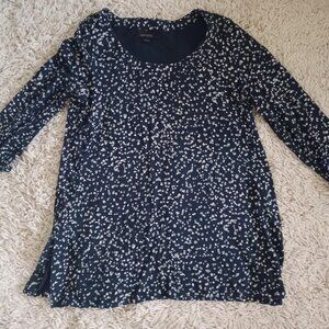 J.Jill Wearever Collection Women’s S Petite Tunic Top Navy White Abstract Dot